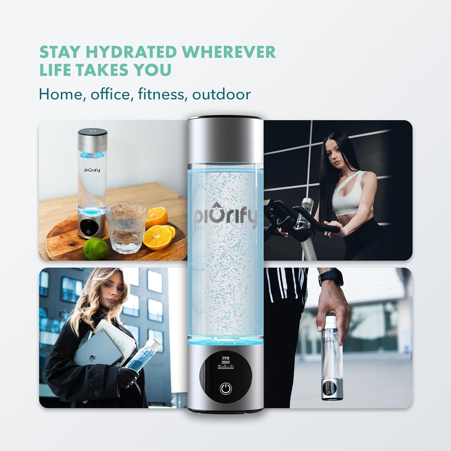 Portable Hydrogen Water Bottle Generator - Up to 4100+ PPB Concentration - Certified SPE/PEM Technology - Athletic Performance & Hydration - 6-Hour Hydrogen Retention - Silver