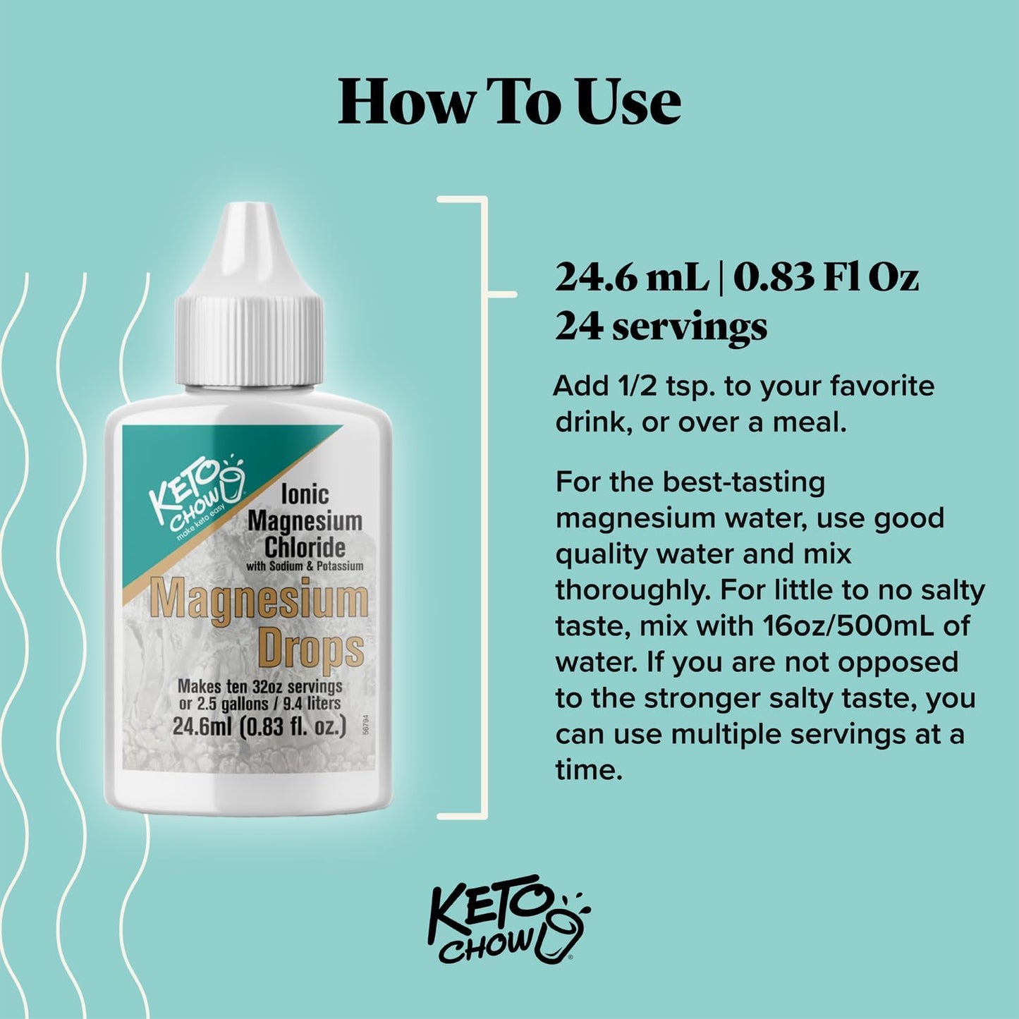 Portable Keto Chow Magnesium Drops | Essential Electrolytes & Minerals | Great Salt Lake Sourced | On-the-Go Flask | 24ml