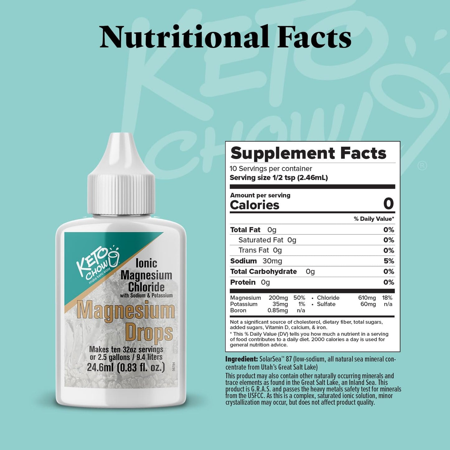 Portable Keto Chow Magnesium Drops | Essential Electrolytes & Minerals | Great Salt Lake Sourced | On-the-Go Flask | 24ml
