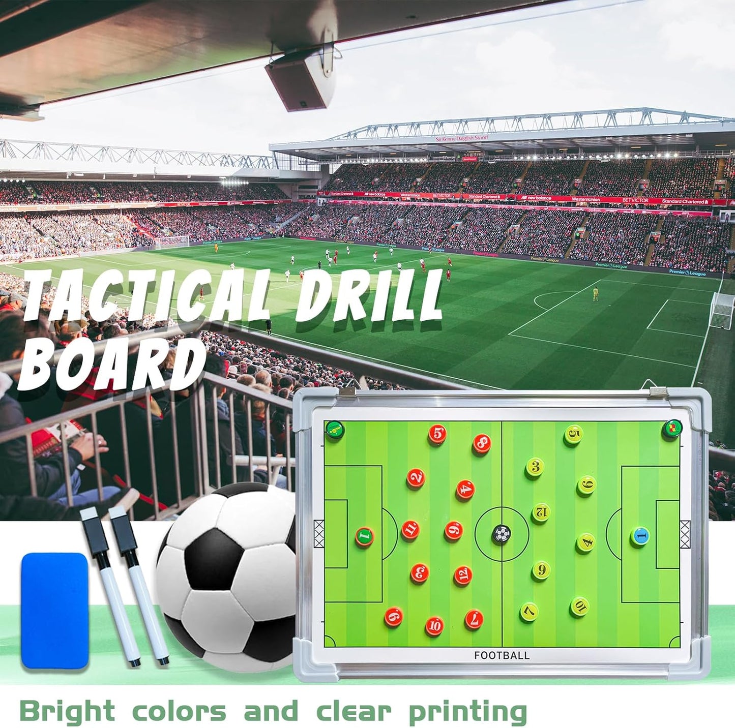 Portable Magnetic Soccer Coaching Tactics Board with Markers, Pen, and Eraser - Whiteboard Strategy for Football Coaches