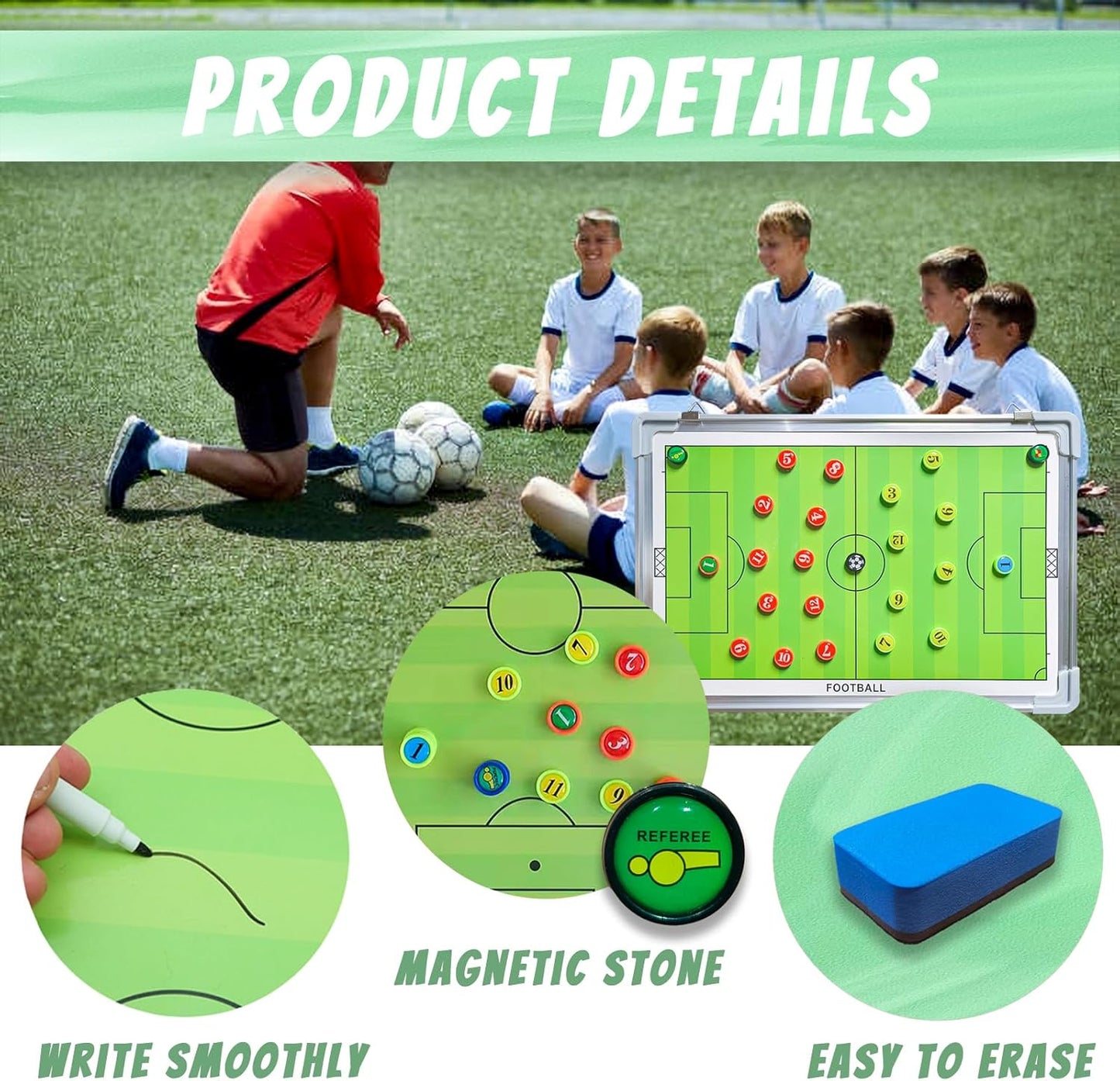 Portable Magnetic Soccer Coaching Tactics Board with Markers, Pen, and Eraser - Whiteboard Strategy for Football Coaches