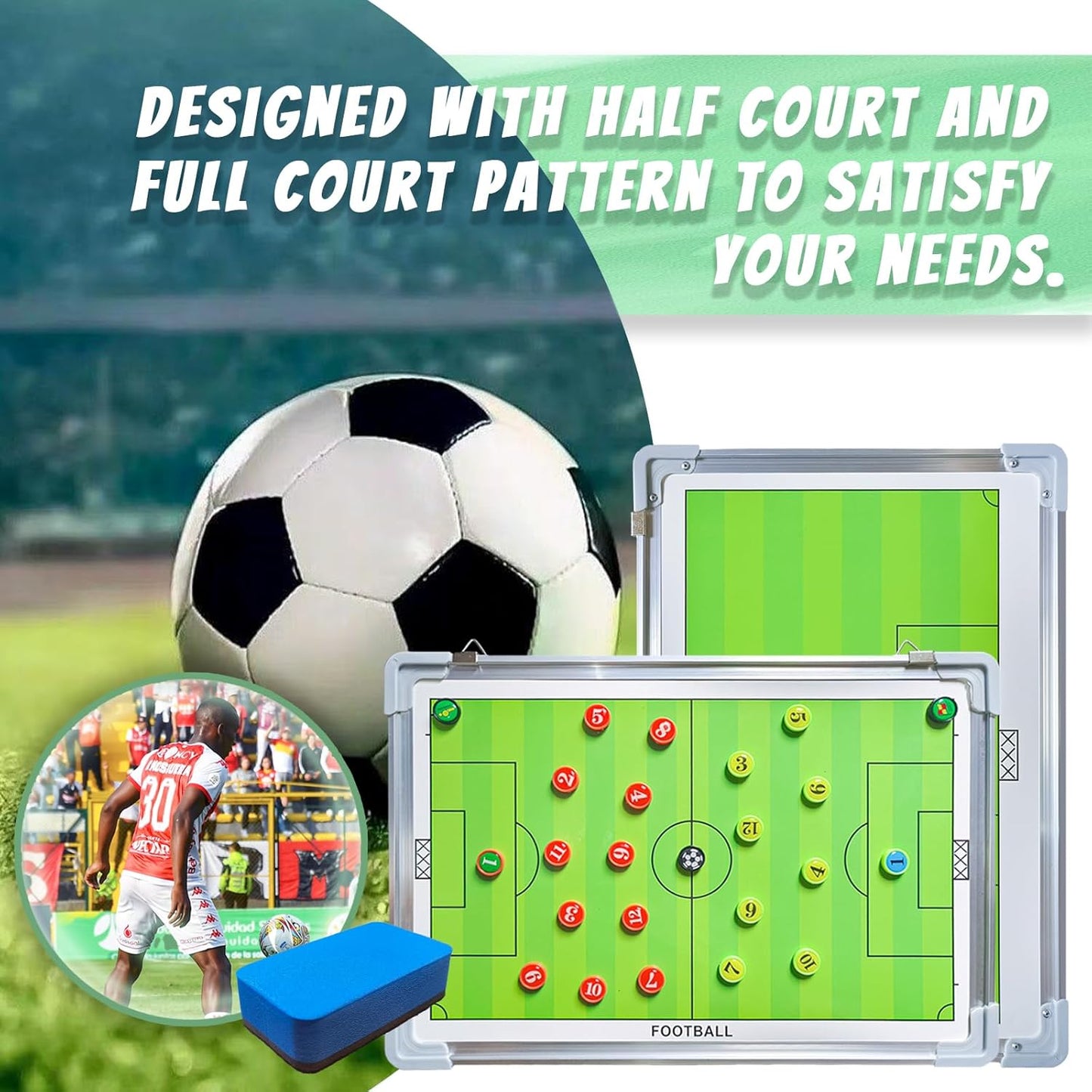 Portable Magnetic Soccer Coaching Tactics Board with Markers, Pen, and Eraser - Whiteboard Strategy for Football Coaches