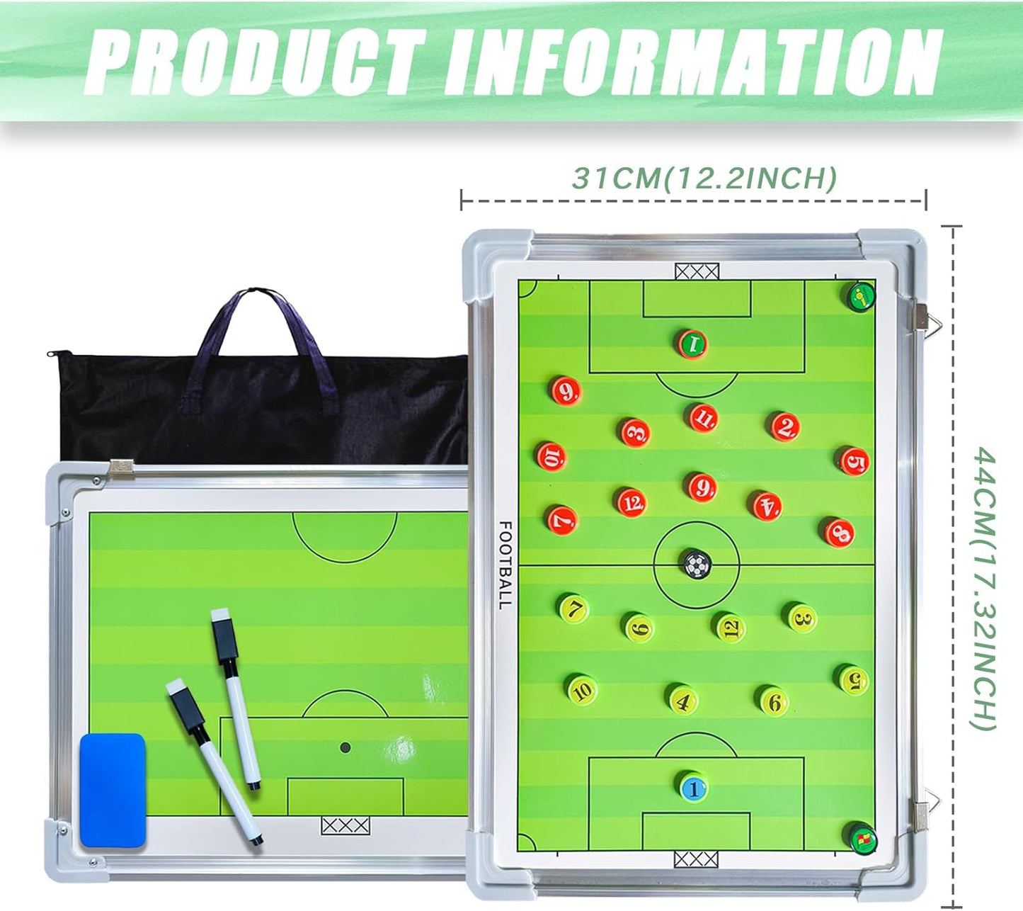 Portable Magnetic Soccer Coaching Tactics Board with Markers, Pen, and Eraser - Whiteboard Strategy for Football Coaches