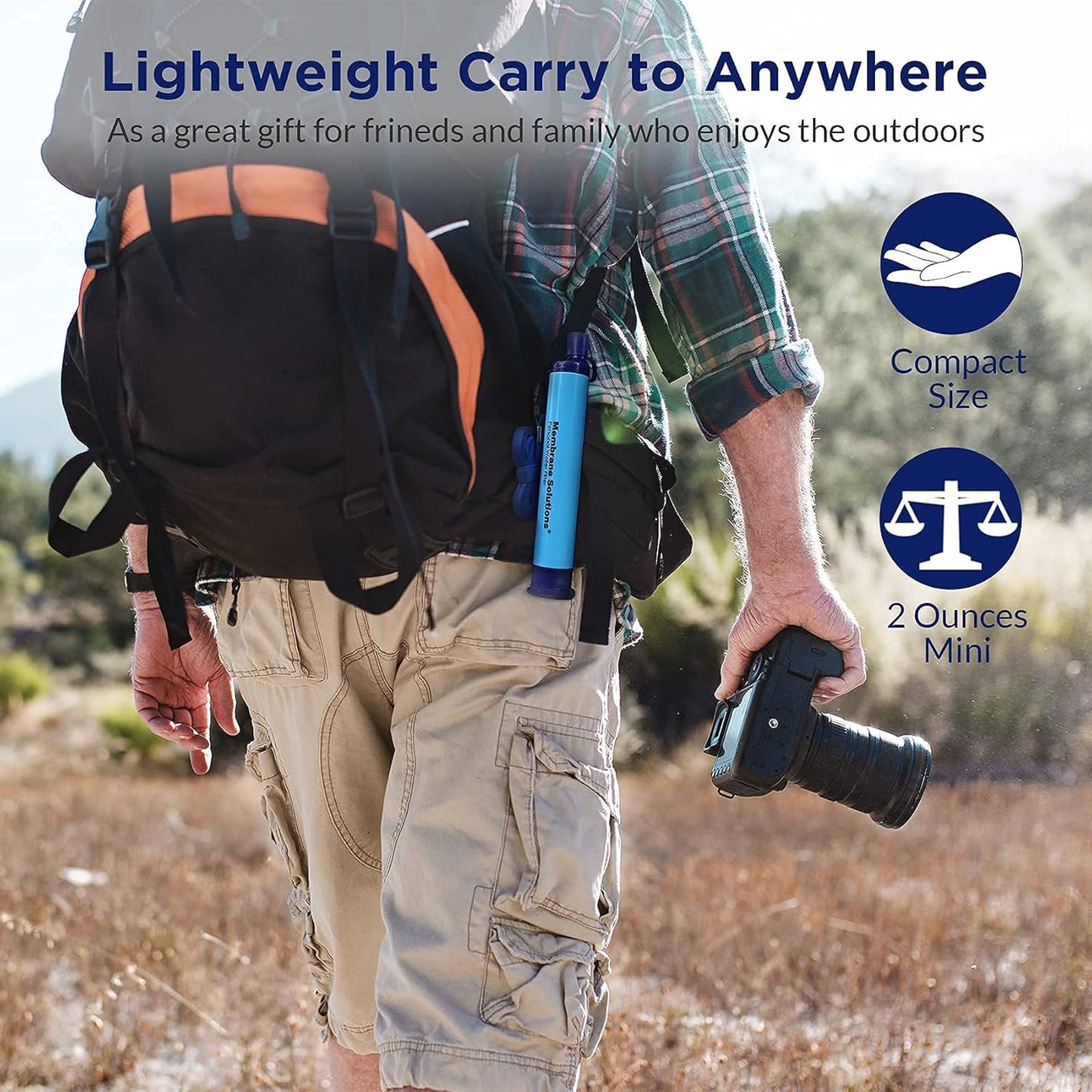 Portable Squeezable Water Filtration System with Filter Straw and Collapsible Bottle for Hiking and Camping