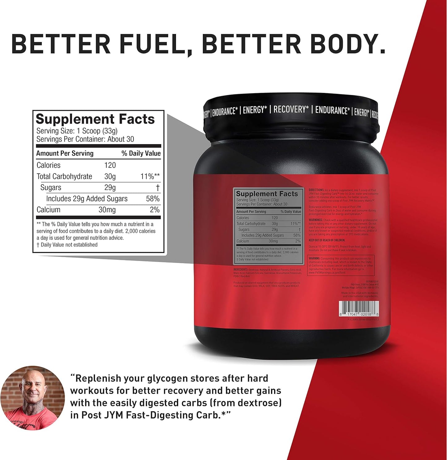 Post JYM Carb: Fast Digesting Recovery Powder for Athletic Performance & Muscle Growth - Rainbow Sherbet 30 Servings