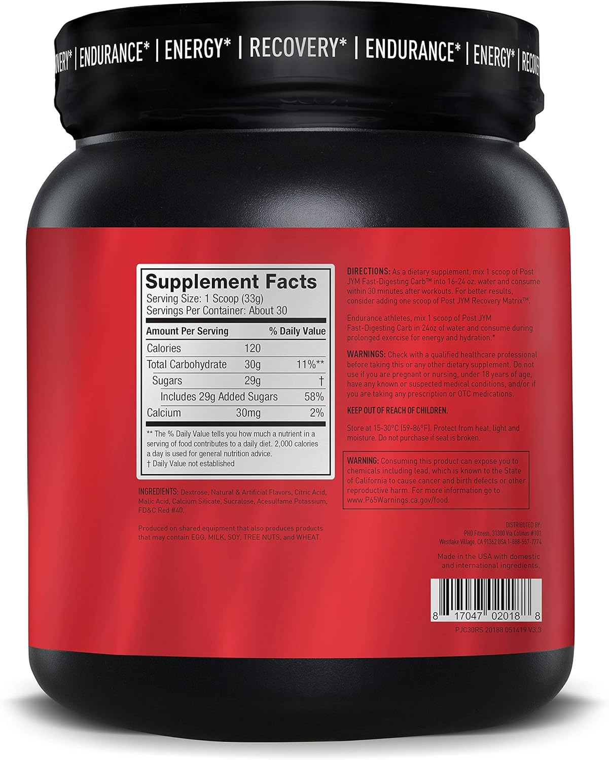Post JYM Carb: Fast Digesting Recovery Powder for Athletic Performance & Muscle Growth - Rainbow Sherbet 30 Servings