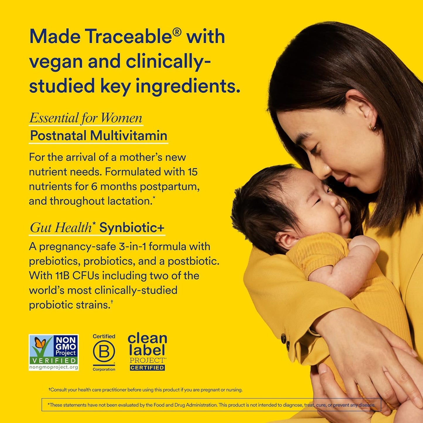 Postnatal Multivitamin and Gut Duo Supplements: 3-in-1 Support for Lactation and Gut Health, 30 Day Supply