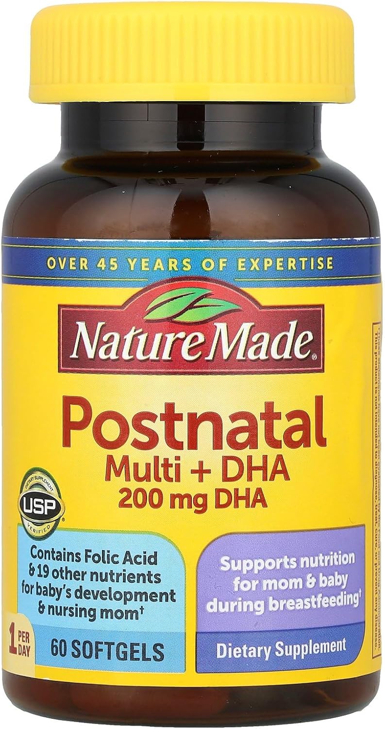 Postnatal Multivitamin with DHA 200 mg, 60 Softgels for Nursing Moms & Babies - Iron, Vitamin D3, Calcium, Iodine Support