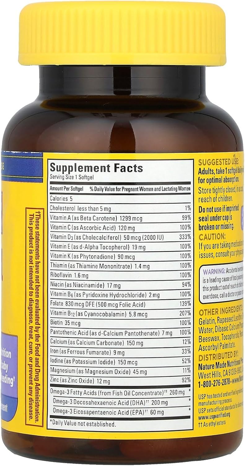 Postnatal Multivitamin with DHA 200 mg, 60 Softgels for Nursing Moms & Babies - Iron, Vitamin D3, Calcium, Iodine Support