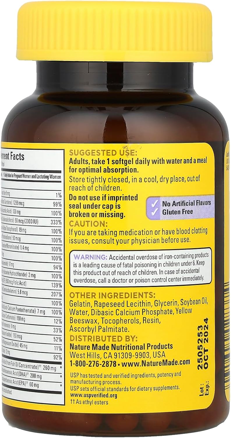 Postnatal Multivitamin with DHA 200 mg, 60 Softgels for Nursing Moms & Babies - Iron, Vitamin D3, Calcium, Iodine Support