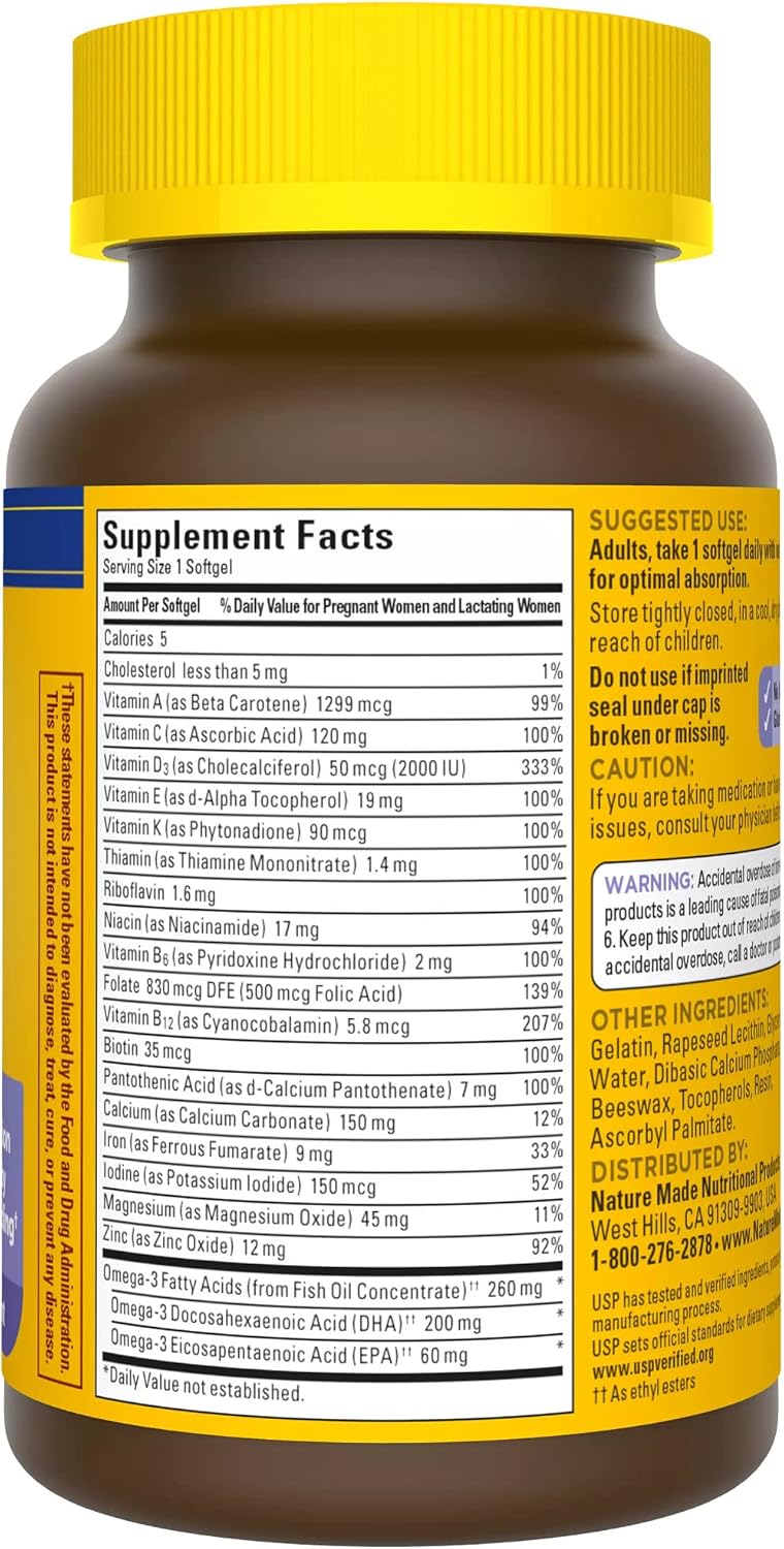 Postnatal Multivitamin with DHA for Breastfeeding Moms & Babies - 60 Softgels, Includes Iron, Vitamin D3, Calcium, Iodine & More