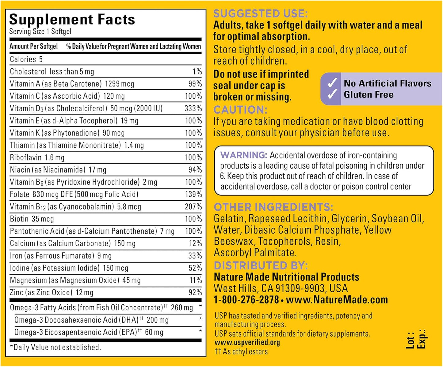 Postnatal Multivitamin with DHA for Breastfeeding Moms & Babies - 60 Softgels, Includes Iron, Vitamin D3, Calcium, Iodine & More