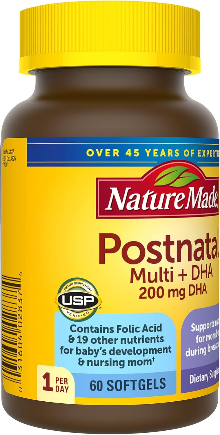 Postnatal Multivitamin with DHA for Breastfeeding Moms & Babies - 60 Softgels, Includes Iron, Vitamin D3, Calcium, Iodine & More