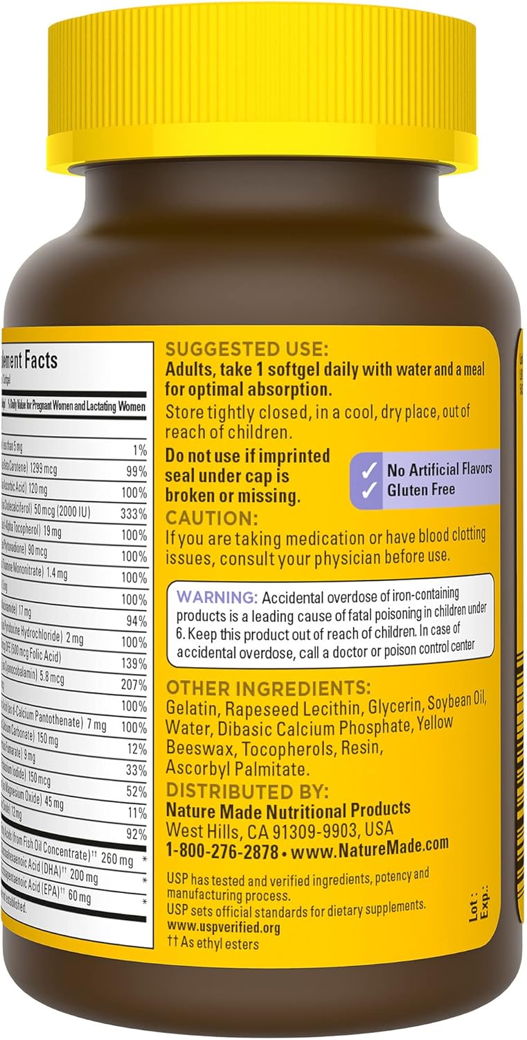 Postnatal Multivitamin with DHA for Breastfeeding Moms & Babies - 60 Softgels, Includes Iron, Vitamin D3, Calcium, Iodine & More