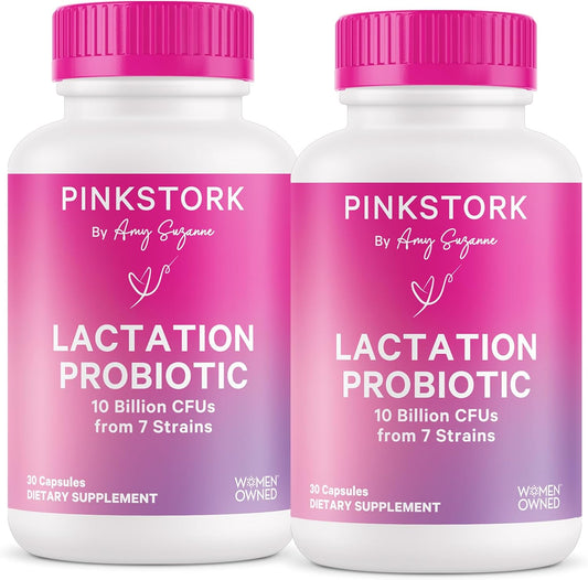 Postnatal Probiotics for Breastfeeding Women - Pink Stork Lactation Probiotic with 10 Billion CFUs, Supports Breast Milk & Gut Health, Postpartum Essentials - 60 Capsules