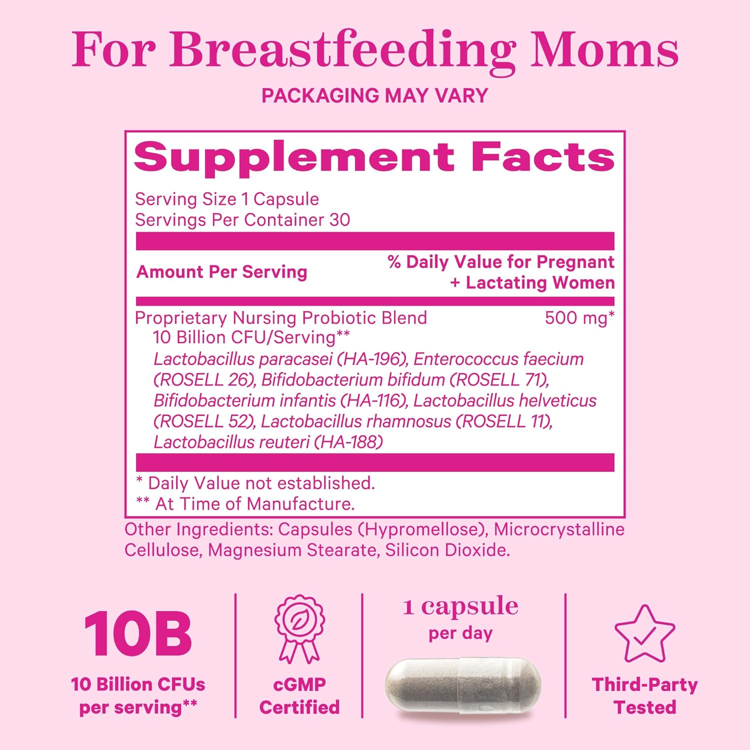 Postnatal Probiotics for Breastfeeding Women - Pink Stork Lactation Probiotic with 10 Billion CFUs, Supports Breast Milk & Gut Health, Postpartum Essentials - 60 Capsules