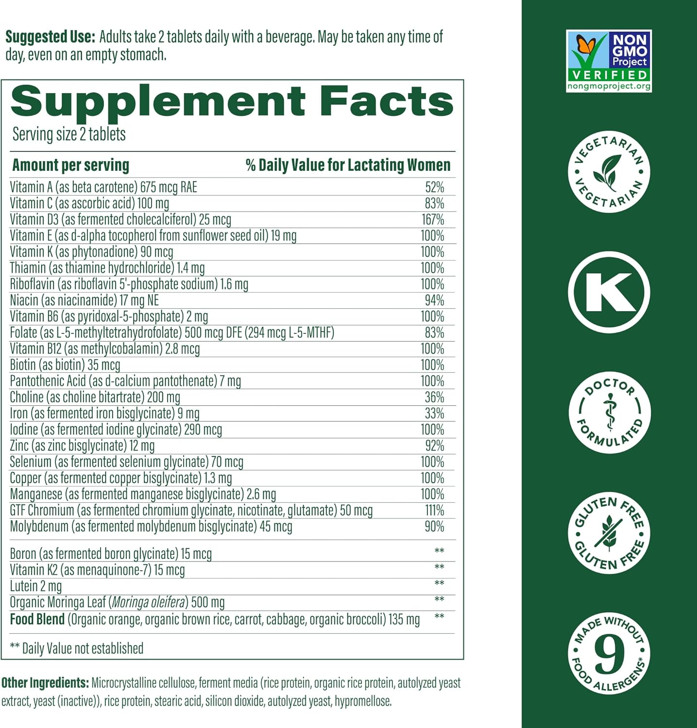 Postnatal Vitamins for Breastfeeding Moms with Folate, Choline, Iodine, Vitamin D - 60 Tablets