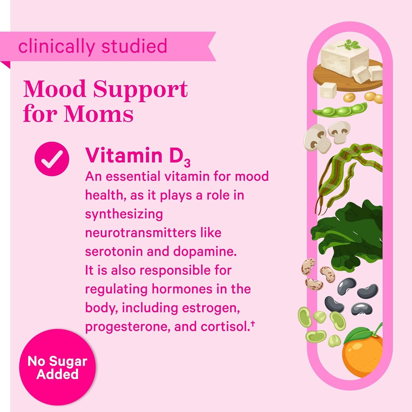 Postpartum Mood Support Vitamin D Gummies for Hormone Balance - Postnatal Vitamin D3, Calcium, Essentials for Breastfeeding - 60 Lemon Drop Gummies