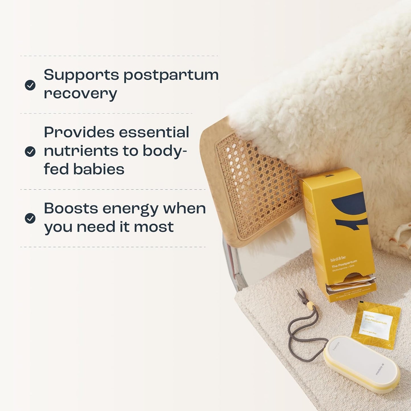 Postpartum Vitamins for Hormone Support & Recovery - DHA, Iron, Choline, B12 - 30-Day Supply by bird&be - Formulated by Doctors - HSA/FSA Eligible