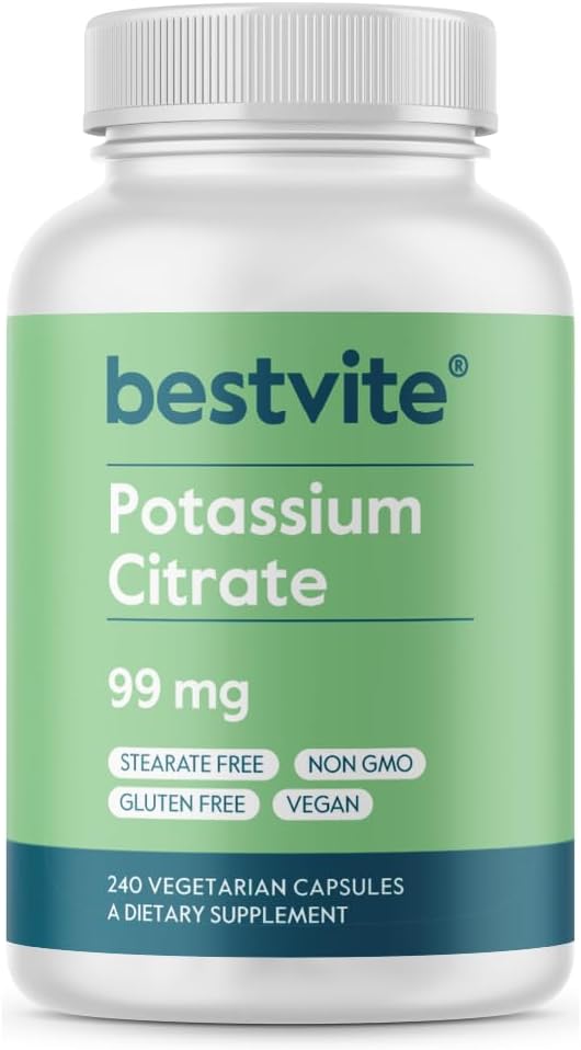 Potassium Citrate Supplement 99mg - 240 Vegan Capsules - No Stearates - Gluten Free - Non GMO