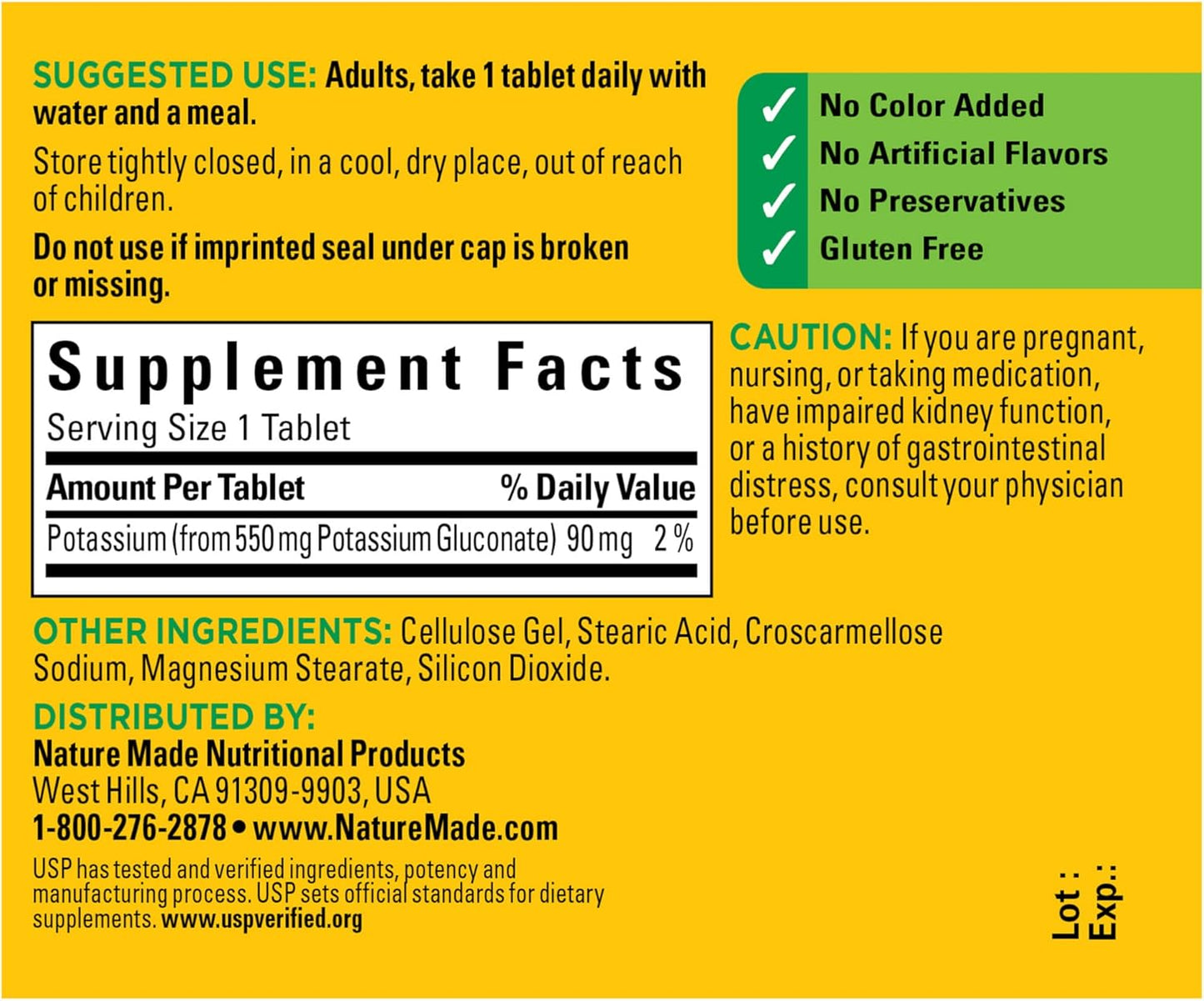 Potassium Gluconate 550mg Dietary Supplement for Heart Health Support - 100 Tablets, 100 Day Supply