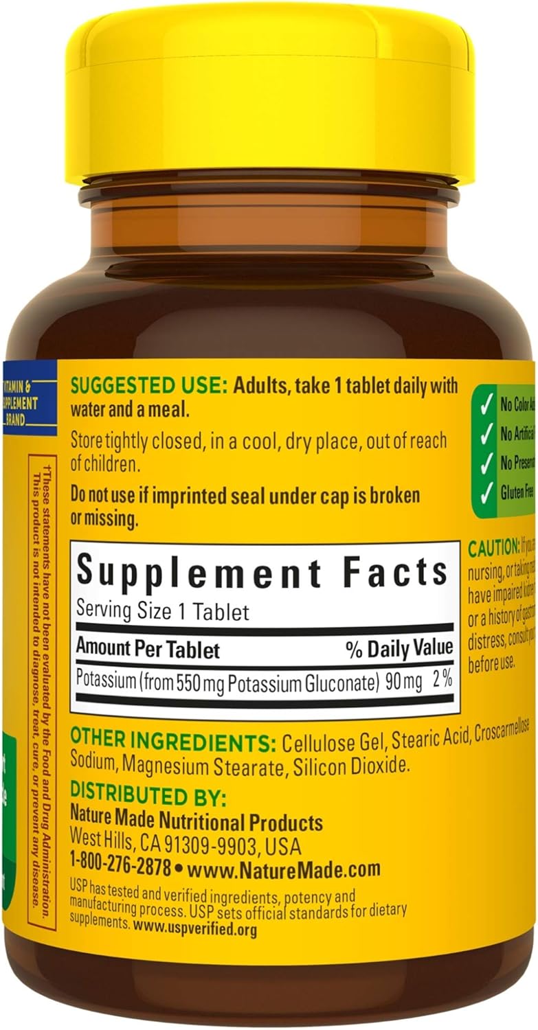 Potassium Gluconate 550mg Dietary Supplement for Heart Health Support - 100 Tablets, 100 Day Supply