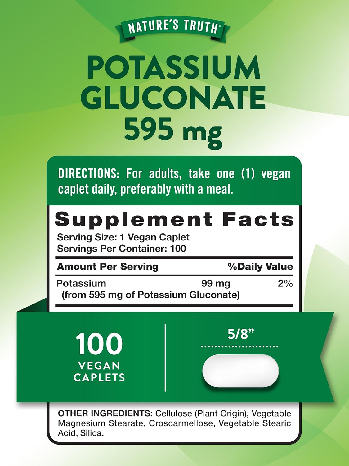 Potassium Gluconate 595mg Caplets - Vegan, Non-GMO, Gluten Free Supplement