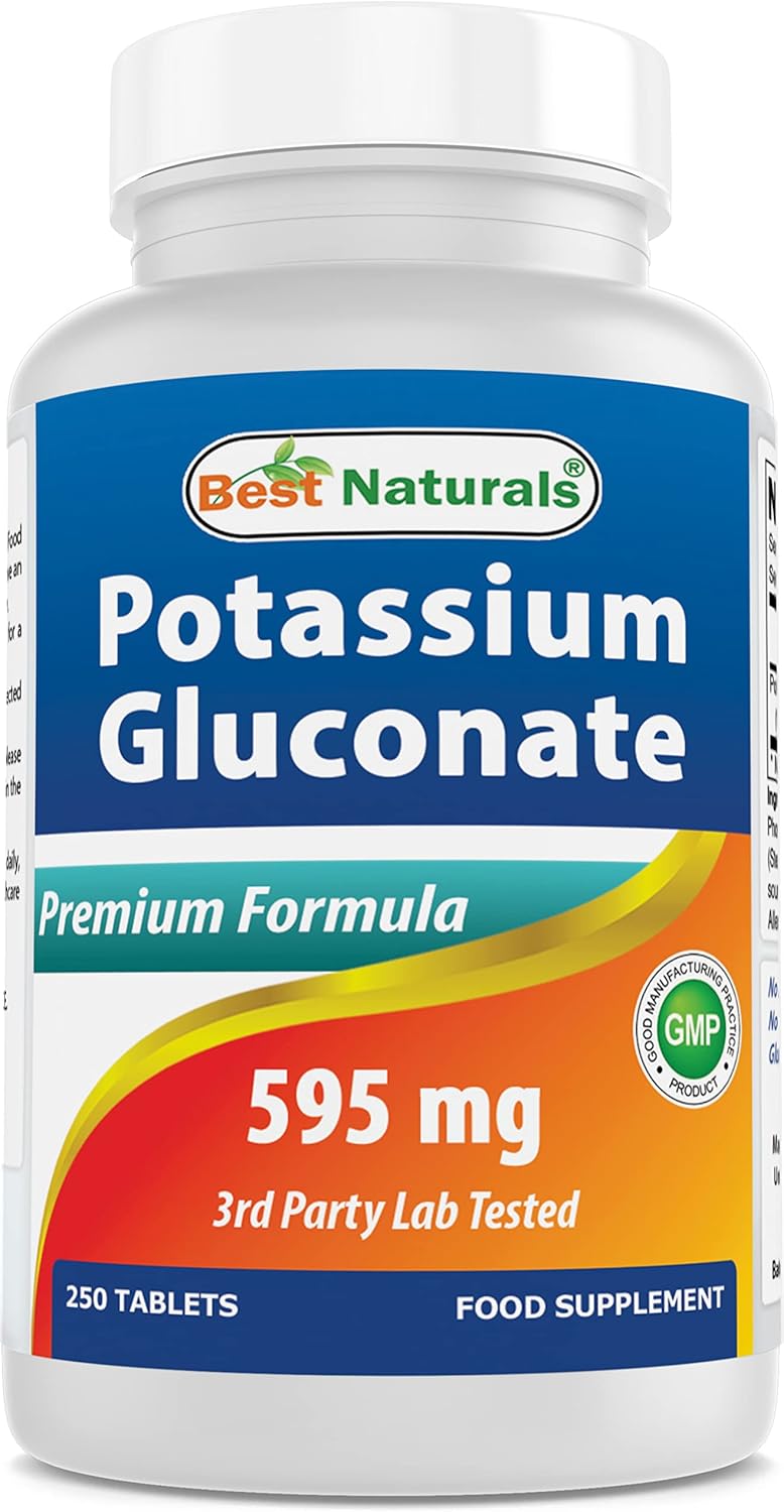 Potassium Gluconate Supplement 595mg Tablets - 250 Count - Natural and Effective