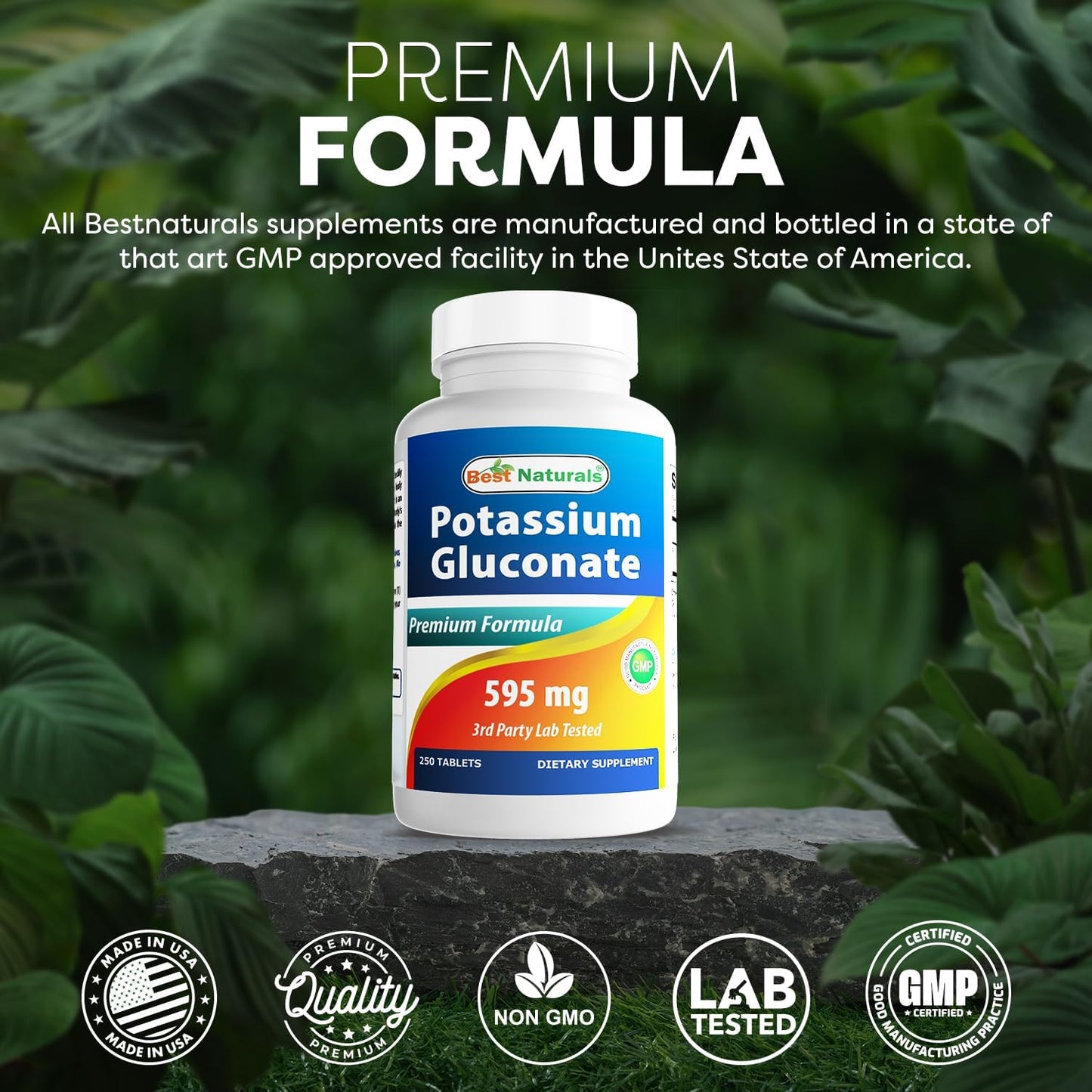Potassium Gluconate Supplement 595mg Tablets - 250 Count - Natural and Effective