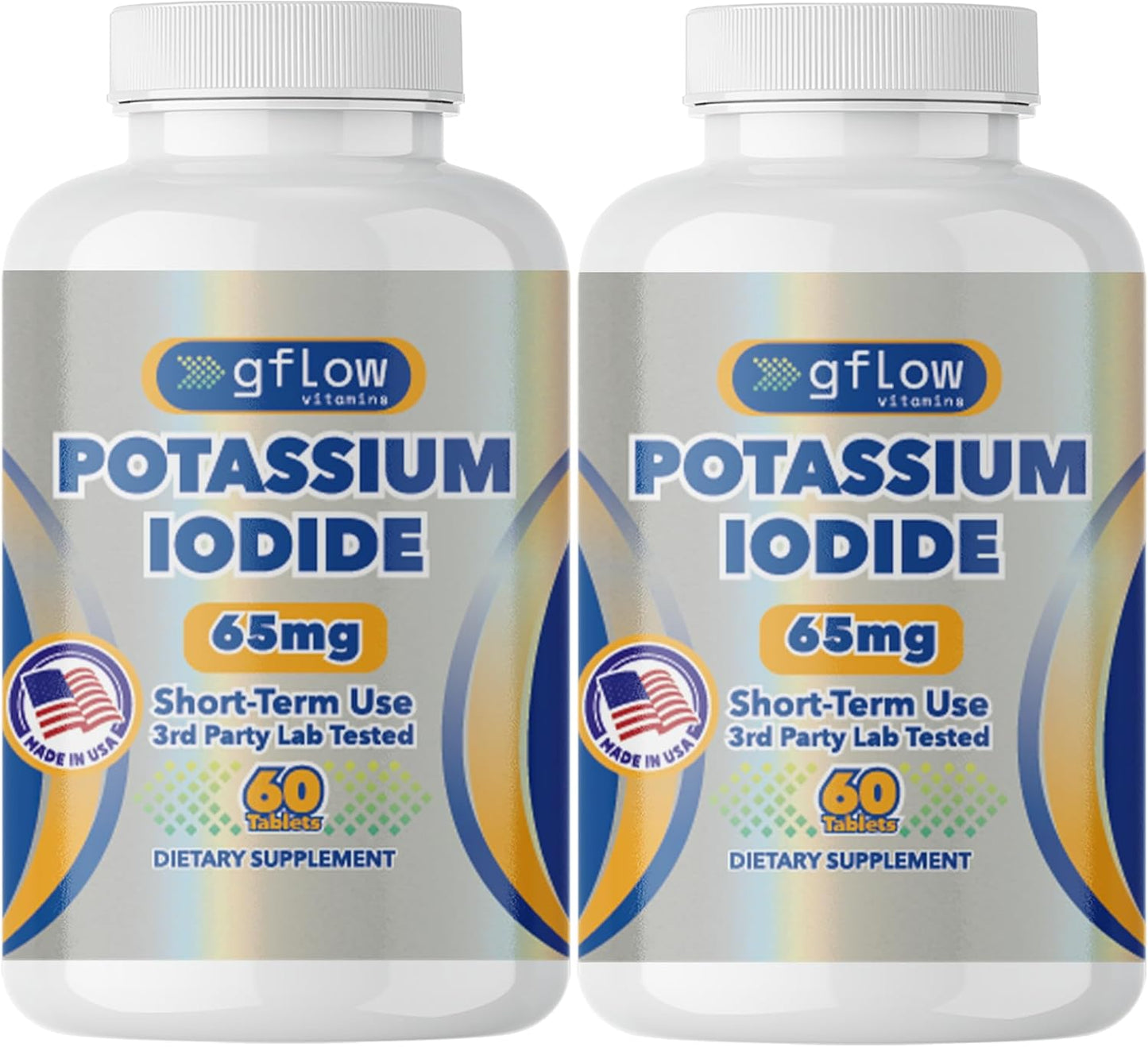 Potassium Iodide 65mg Dietary Supplement for Thyroid Support - 4 Months Supply - 2 Pack - Non-GMO - Made in USA - Exp 03/2029