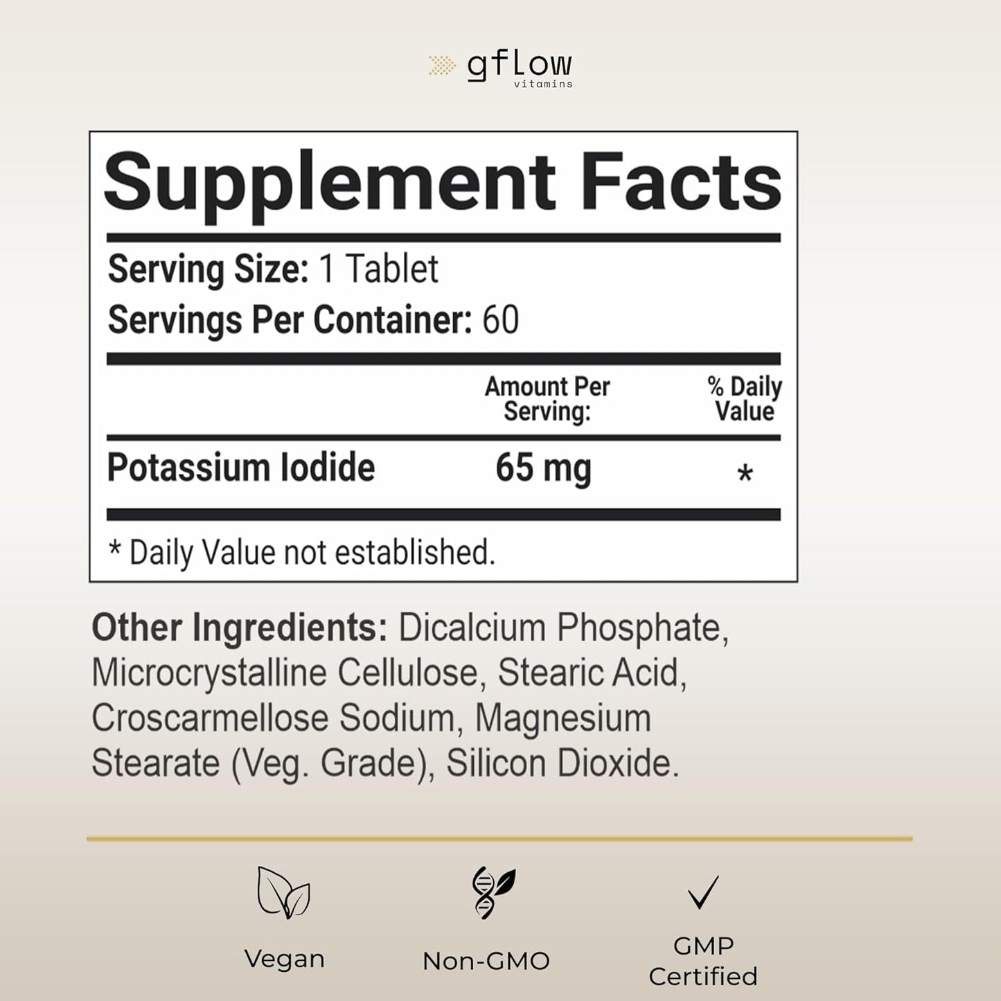 Potassium Iodide 65mg Dietary Supplement for Thyroid Support - 4 Months Supply - 2 Pack - Non-GMO - Made in USA - Exp 03/2029