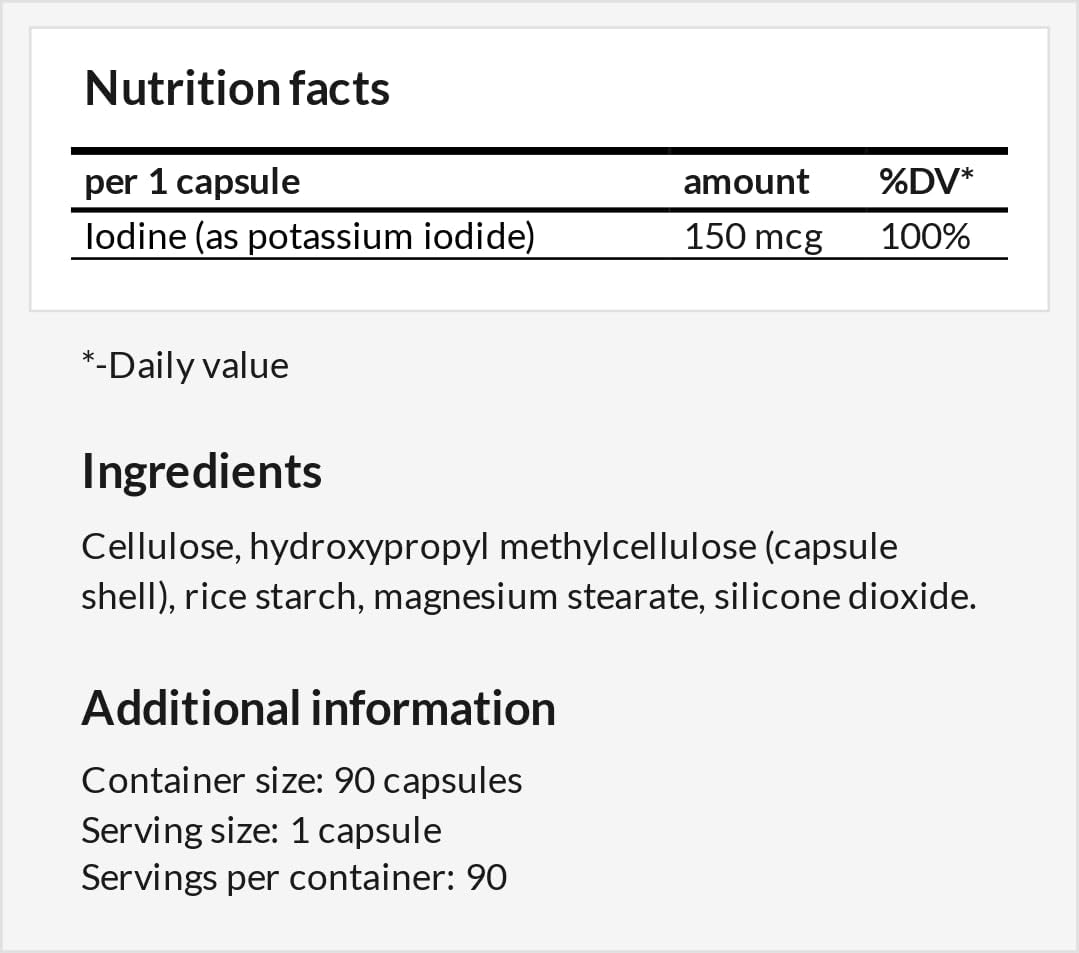 Potassium Iodide Capsules - 150 mcg per Capsule - 90 Capsules - Vegan - 3 Month Supply - Gland Function & Energy - Apollo's Hegemony