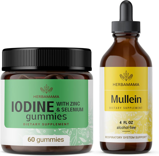 Potassium Iodine and Mullein Leaf Bundle - Iodine Gummies and Mullein Leaf Extract Drops - Vegan, Non-GMO, Alcohol-Free - 2 Pack