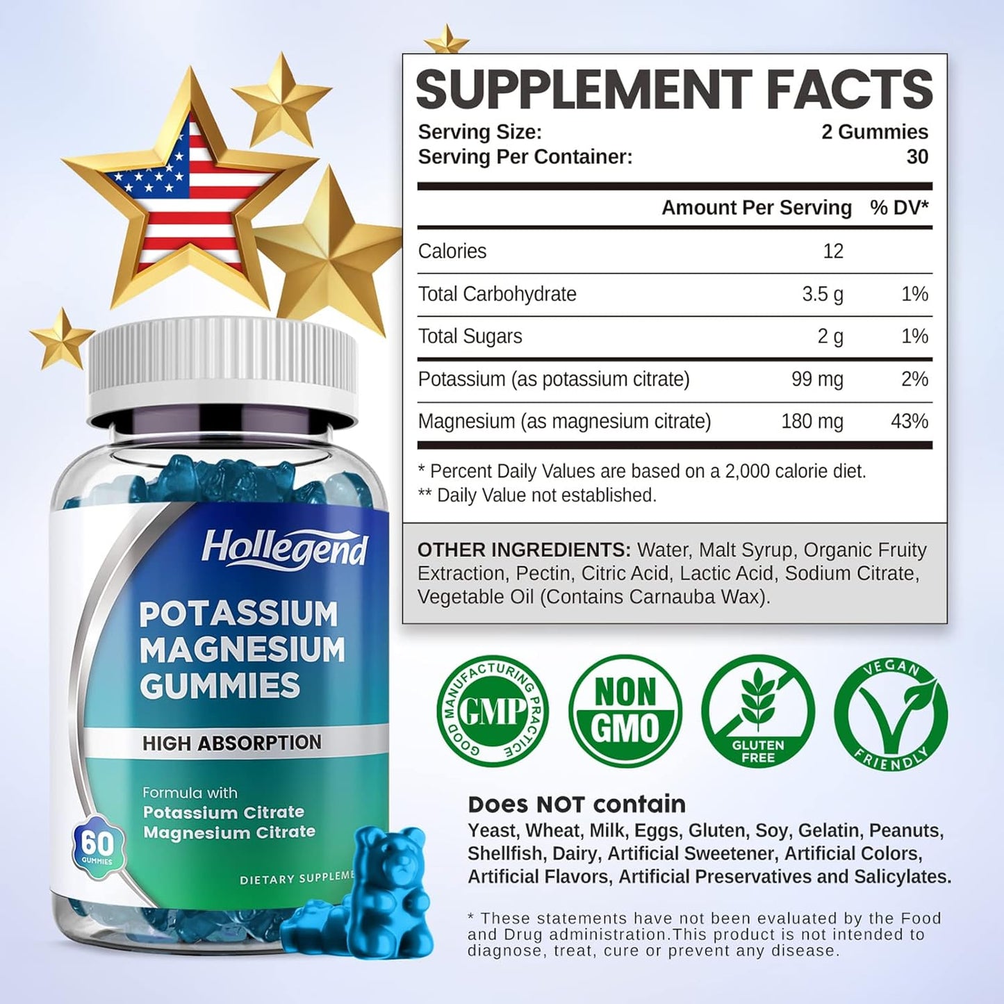 Potassium Magnesium Gummies for Leg Cramps & Muscle Relief, High Absorption Formula, Chewable Supplements, 60 Count