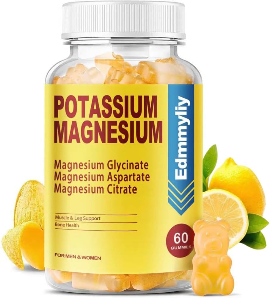 Potassium Magnesium Gummy Supplement for Adults | High Absorption Formula with Vitamin B6 B12 | Supports Mood, Energy, Muscle Relaxation, Bone Health | Sugar Free