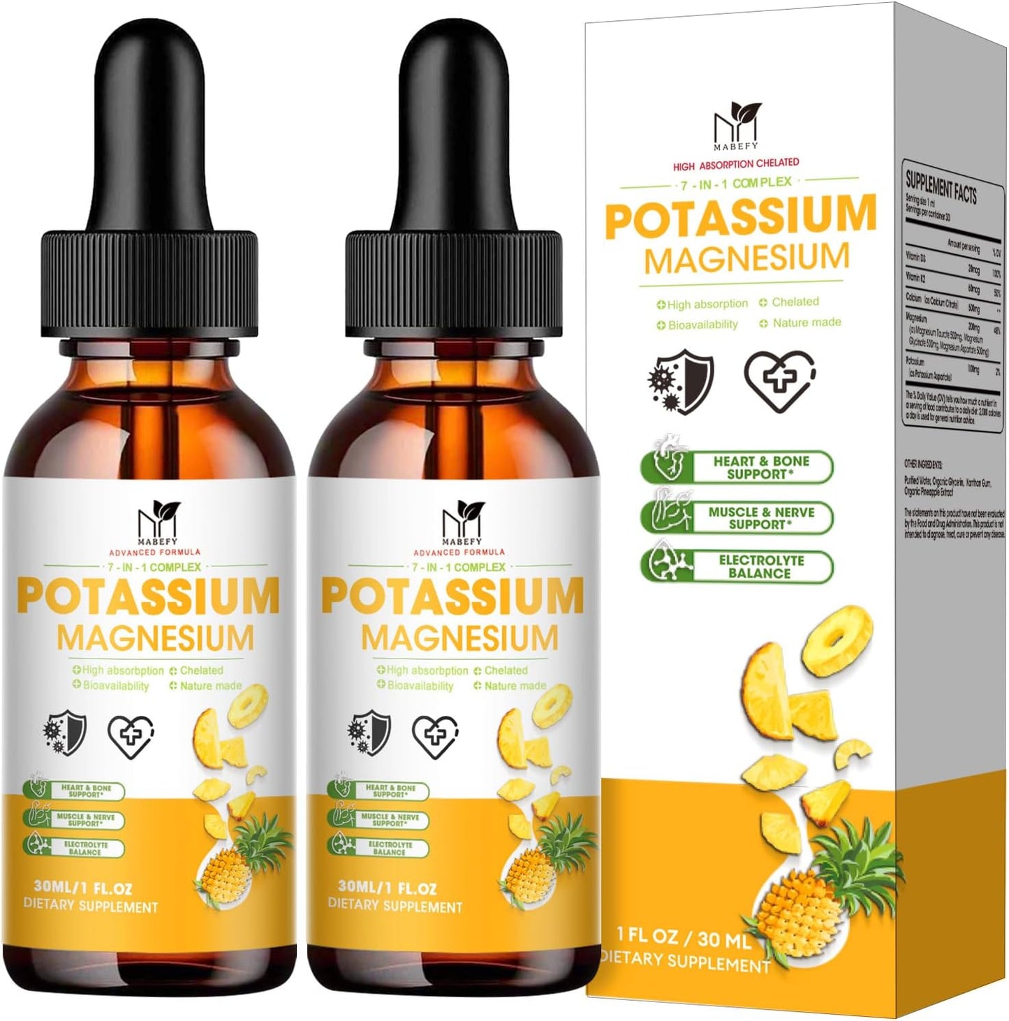 Potassium Magnesium Liquid Supplement with Calcium, Vitamin D3, Zinc - Vegan & Sugar Free - 2 FL OZ