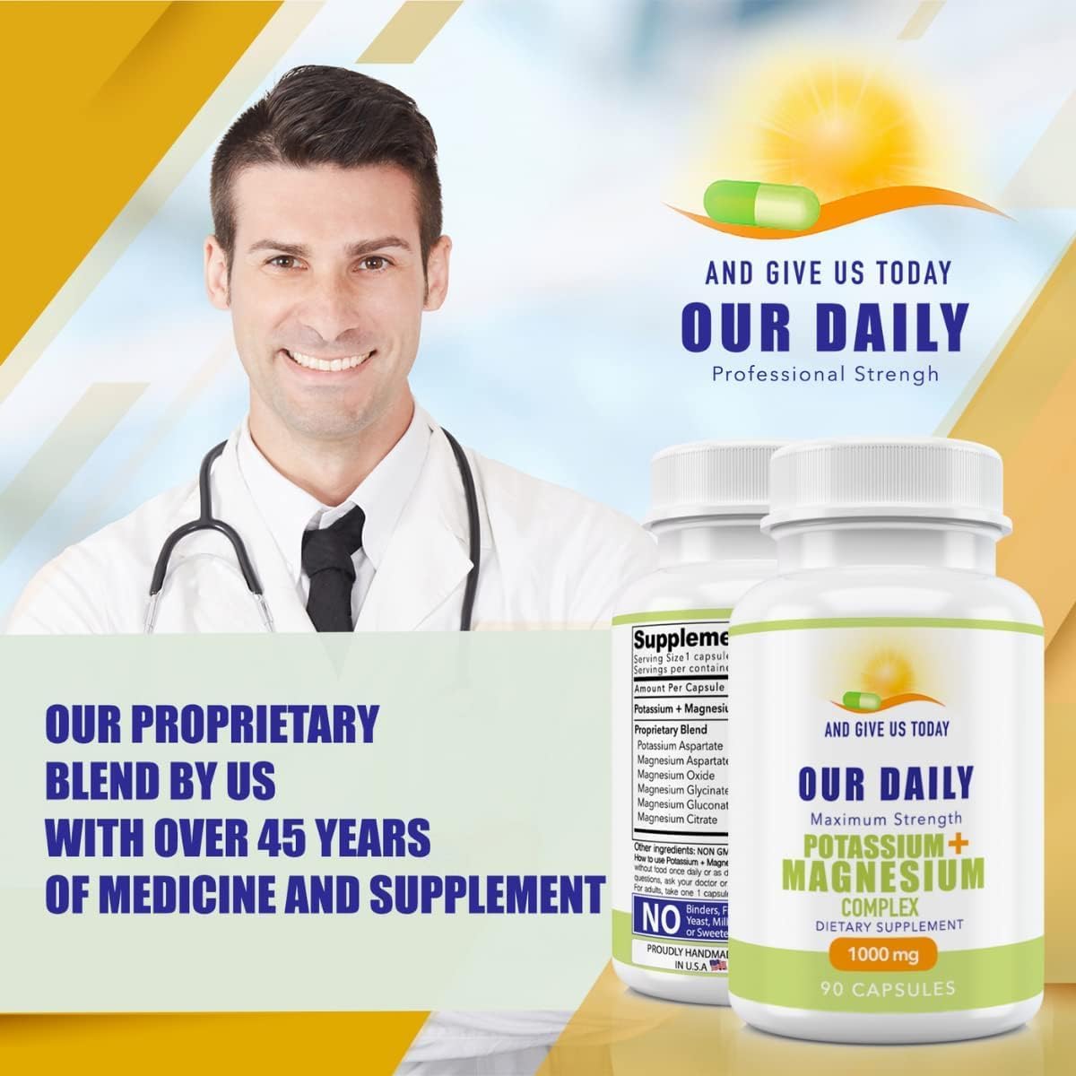 Potassium Magnesium Supplement 1000 mg - Muscle Recovery, Leg Cramps - 90 Caps