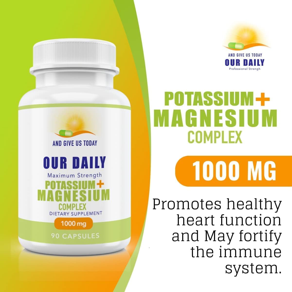 Potassium Magnesium Supplement 1000 mg - Muscle Recovery, Leg Cramps - 90 Caps