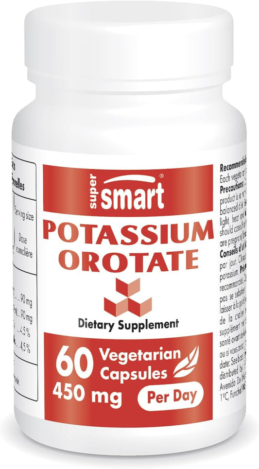 Potassium Orotate 450mg Daily Supplement for Acid-Base Balance, Nerve Transmission, and Heart Health - Non-GMO, Gluten Free - 60 Capsules