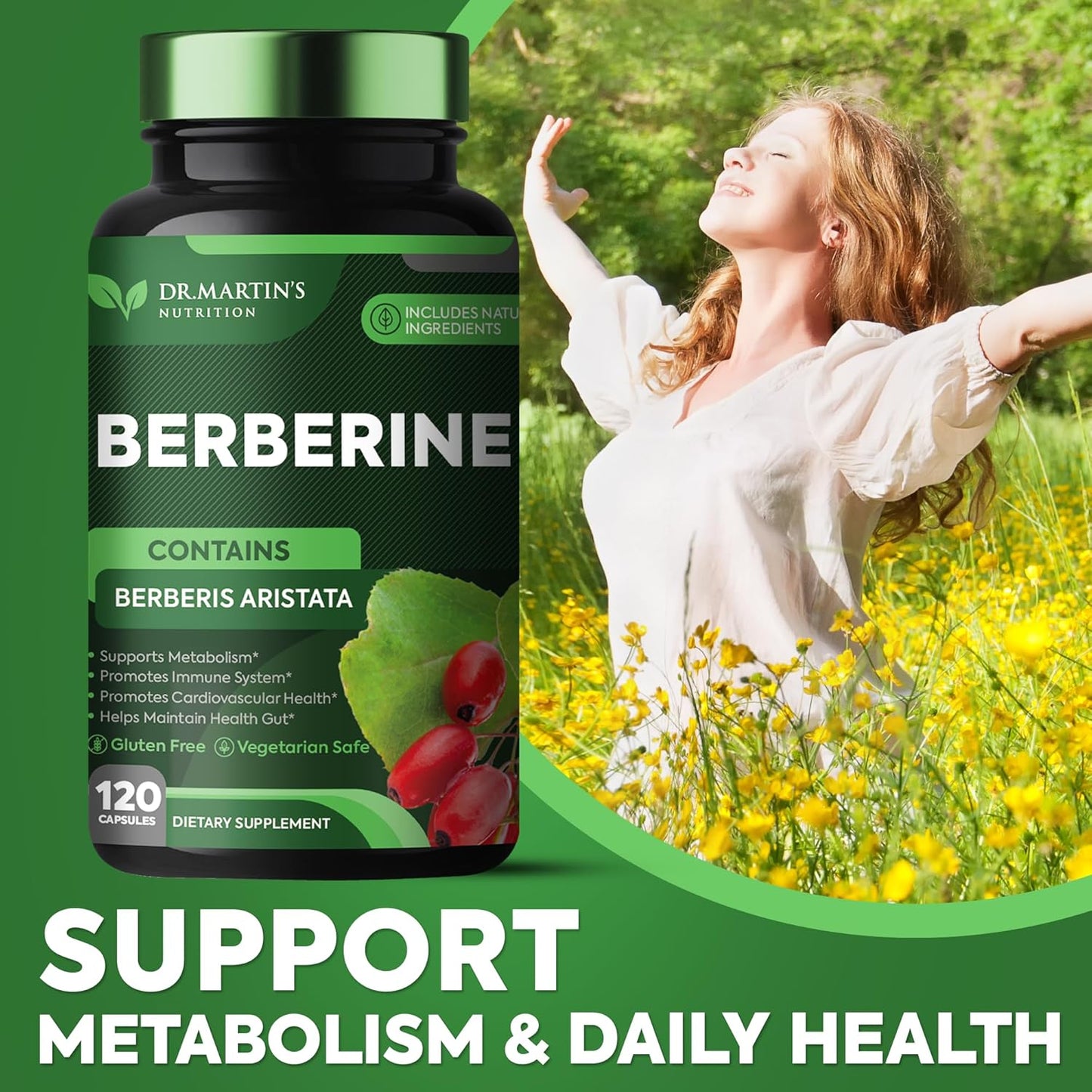 Potent 1200mg Berberine Supplement for Glucose Metabolism | 120 Capsules | Supports Weight Management, Immune & Heart Health