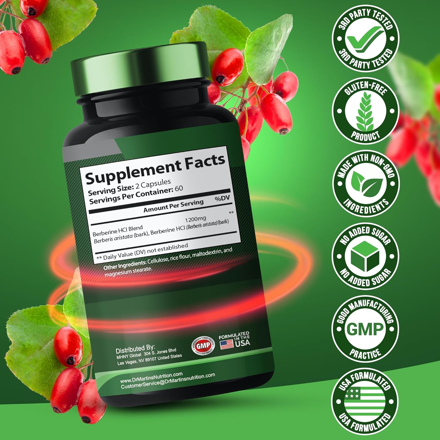 Potent 1200mg Berberine Supplement for Glucose Metabolism | 120 Capsules | Supports Weight Management, Immune & Heart Health