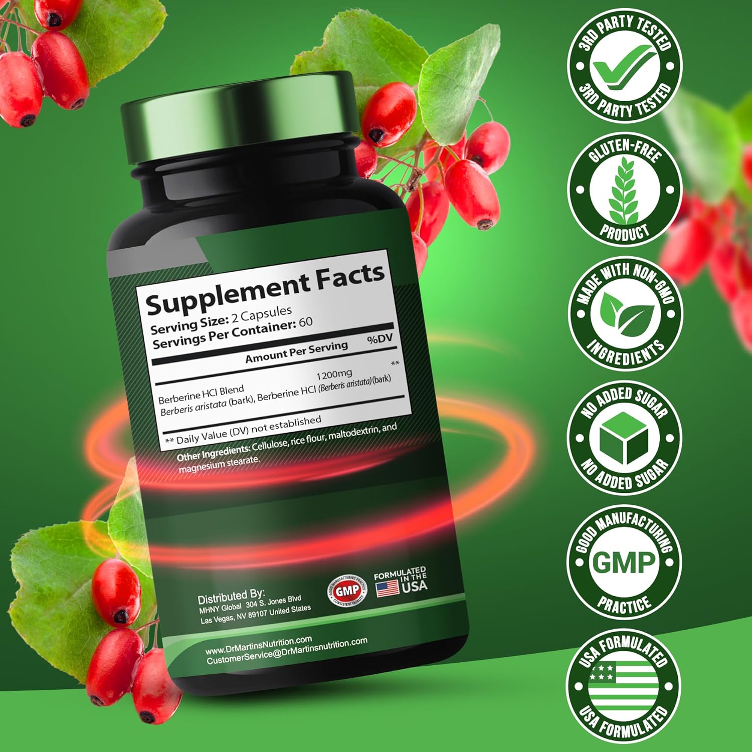 Potent 1200mg Berberine Supplement for Glucose Metabolism | 120 Capsules | Supports Weight Management, Immune & Heart Health