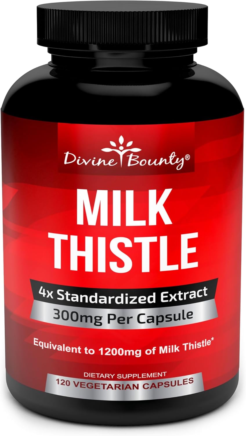 Potent 1200mg Milk Thistle Supplement - 4X Concentrated Extract - 120 Vegetarian Capsules by Divine Bounty
