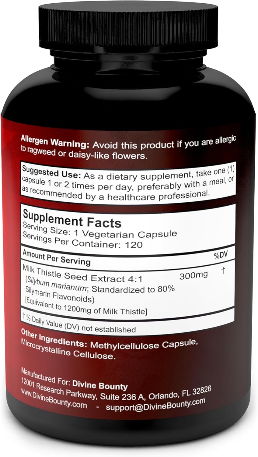 Potent 1200mg Milk Thistle Supplement - 4X Concentrated Extract - 120 Vegetarian Capsules by Divine Bounty
