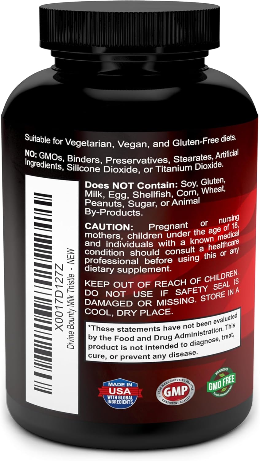 Potent 1200mg Milk Thistle Supplement - 4X Concentrated Extract - 120 Vegetarian Capsules by Divine Bounty