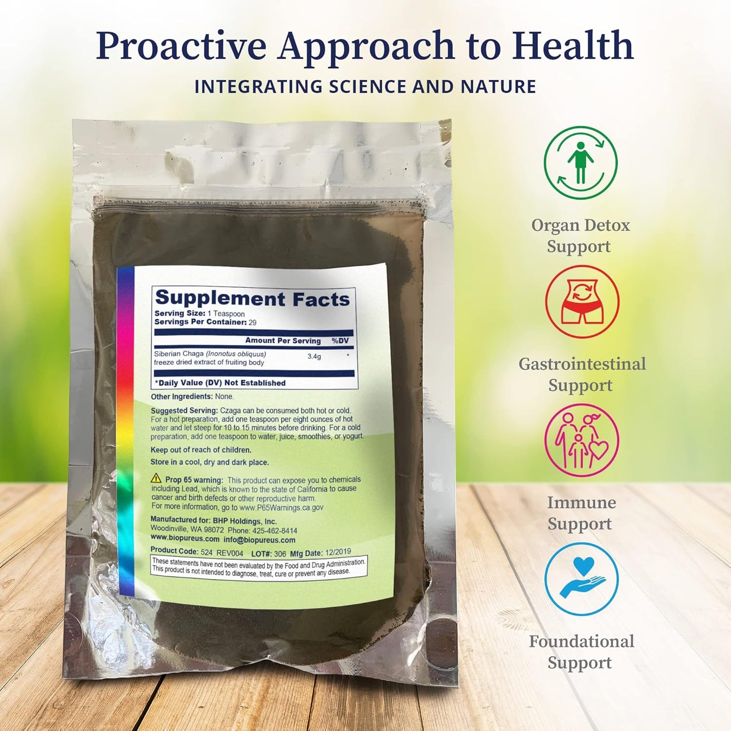 Potent BioPure Czaga Freeze Dried Siberian Extract Powder - Rich in Beta-Glucans for Liver, Immune, & GI Support - 100g