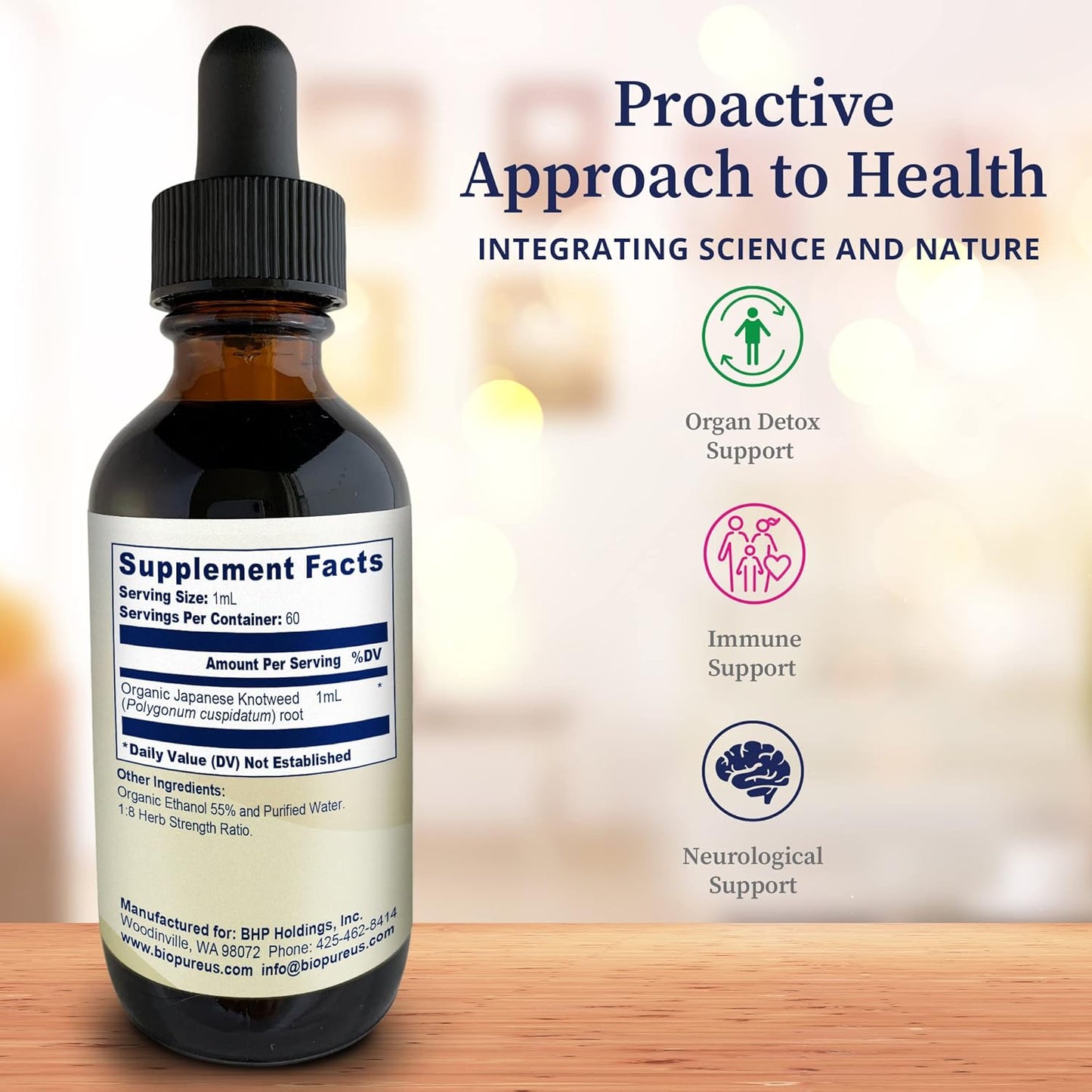 Potent BioPure Japanese Knotweed Herbal Tincture for Liver, Immune Function, & Cellular Health - 2 fl oz