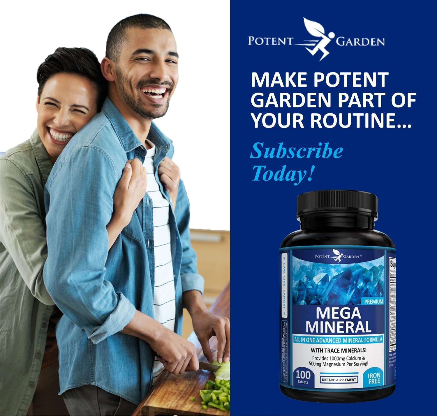 Potent Garden Mega Mineral Supplement 2-Pack - Complete Mineral Complex with 72 Trace Minerals, Iron-Free Calcium - 200 Pills