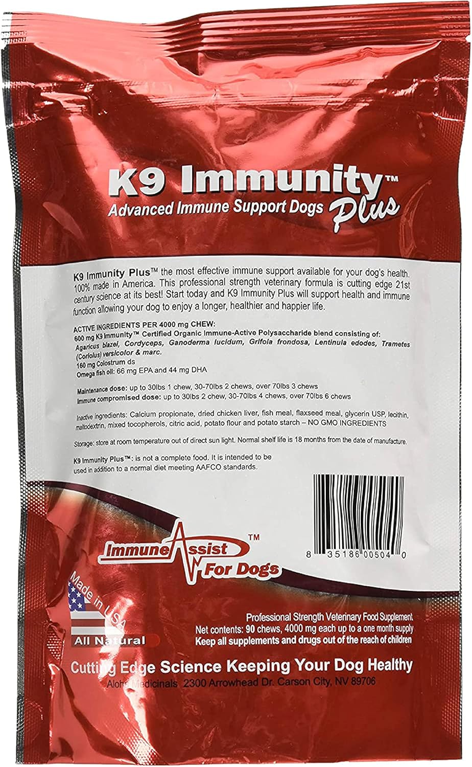 Potent Immune Booster for Large Dogs - Aloha Medicinals K9 Immunity Plus, 90 Soft Chews