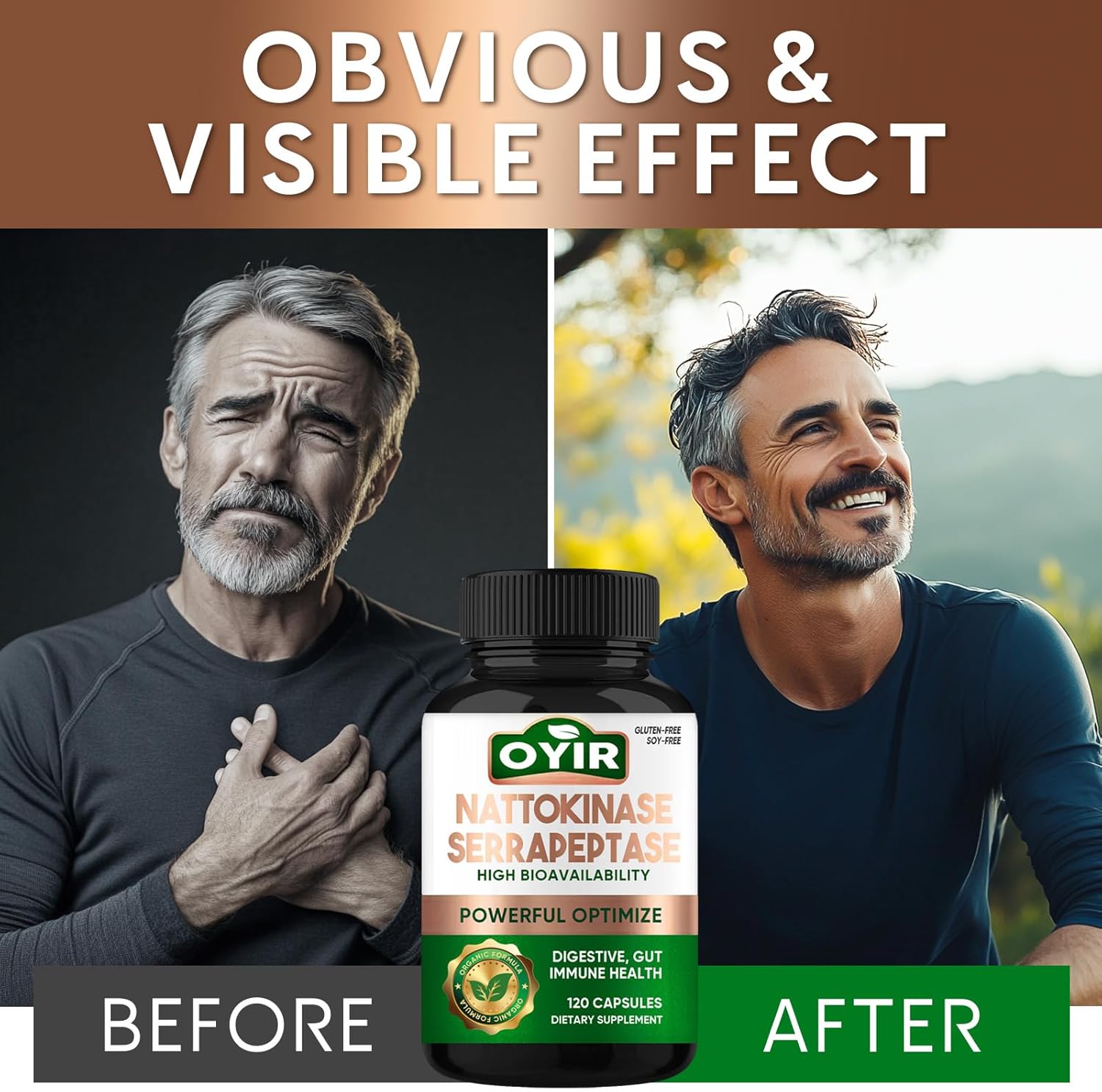 Potent Nattokinase & Serrapeptase Supplement for Heart & Digestive Health, 12,000 FU & 360,000 SPU Enzymes for Men & Women